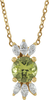 14K Gold Round Natural Peridot & Natural Diamond Accented Necklace or Pendant - Yellow Gold
