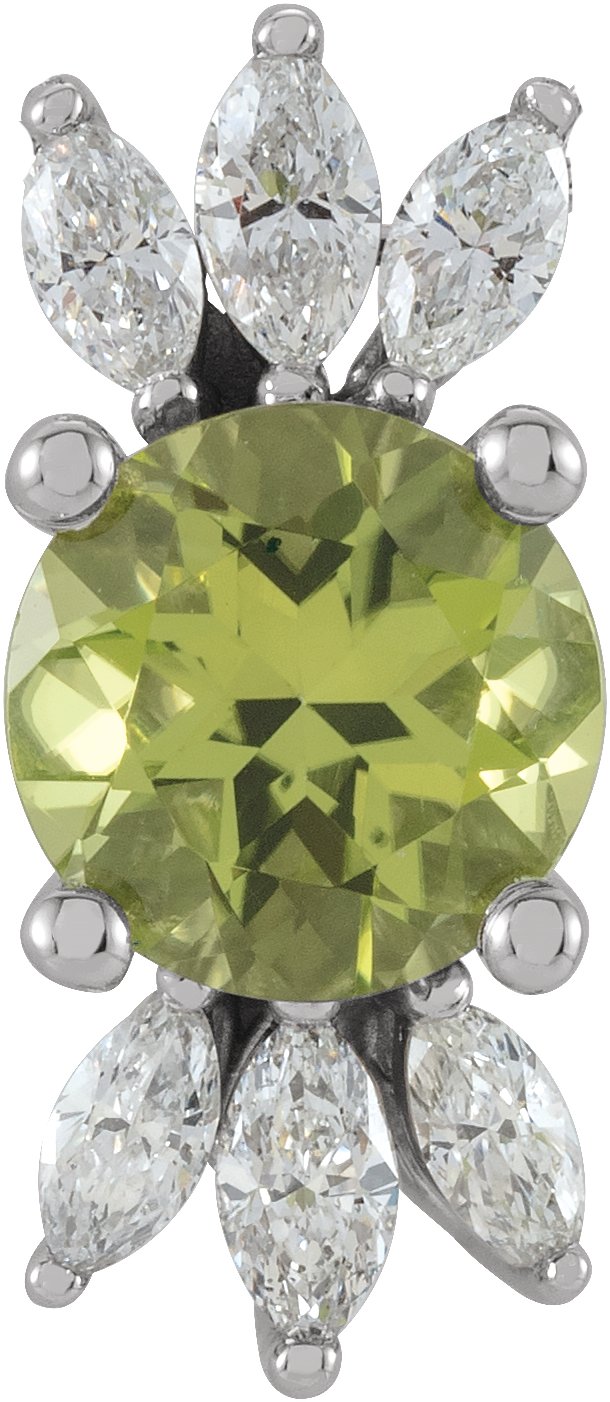 Platinum Round Natural Peridot & Natural Diamond Accented Necklace or Pendant