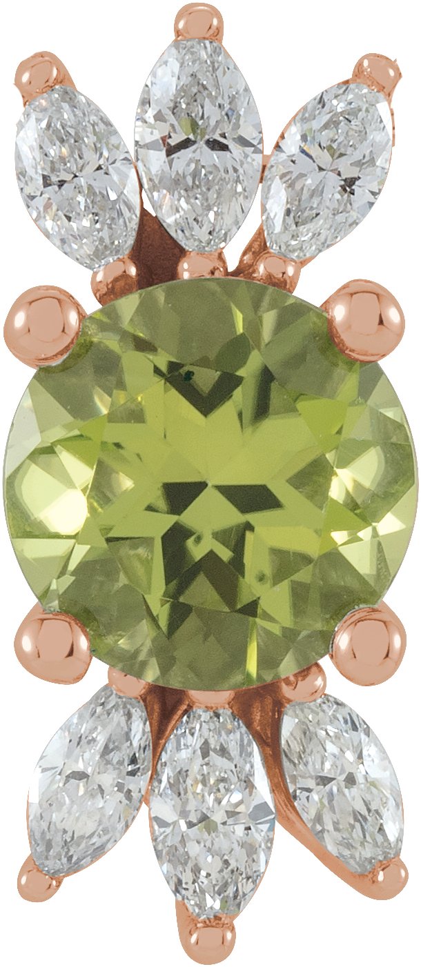 14K Gold Round Natural Peridot & Natural Diamond Accented Necklace or Pendant - Rose Gold