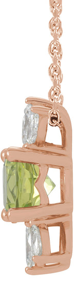 14K Gold Round Natural Peridot & Natural Diamond Accented Necklace or Pendant - Rose Gold - view 2