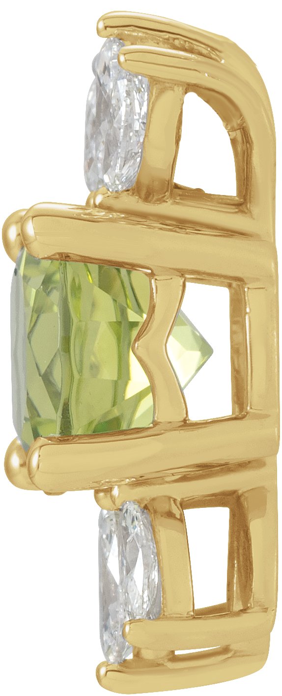 14K Gold Round Natural Peridot & Natural Diamond Accented Necklace or Pendant - Yellow Gold - view 2