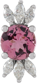 14K Gold Round Natural Pink Tourmaline & Natural Diamond Accented Necklace or Pendant – 1/5 CTW - White Gold
