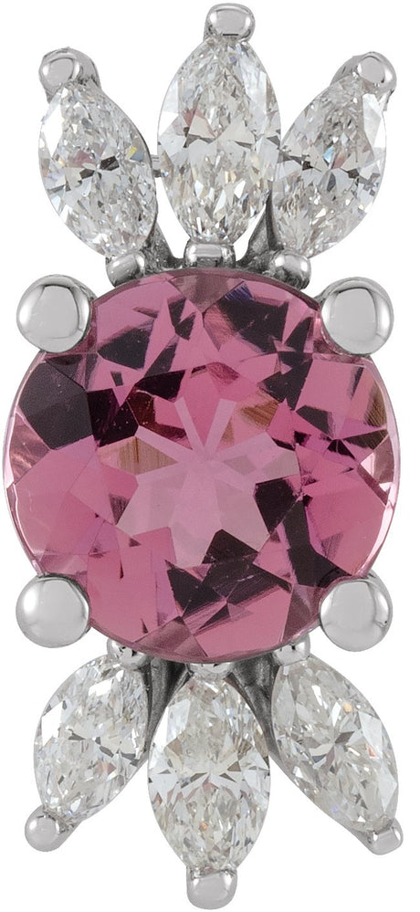14K Gold Round Natural Pink Tourmaline & Natural Diamond Accented Necklace or Pendant – 1/5 CTW - White Gold