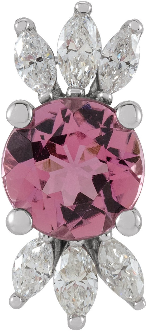 Platinum Round Natural Pink Tourmaline & Natural Diamond Accented Necklace or Pendant – 1/5 CTW