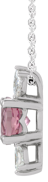 Platinum Round Natural Pink Tourmaline & Natural Diamond Accented Necklace or Pendant – 1/5 CTW - view 2