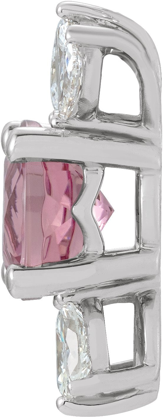 Platinum Round Natural Pink Tourmaline & Natural Diamond Accented Necklace or Pendant – 1/5 CTW - view 2