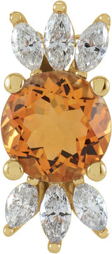 14K Gold Round Natural Citrine & Natural Diamond Accented Necklace or Pendant - Yellow Gold