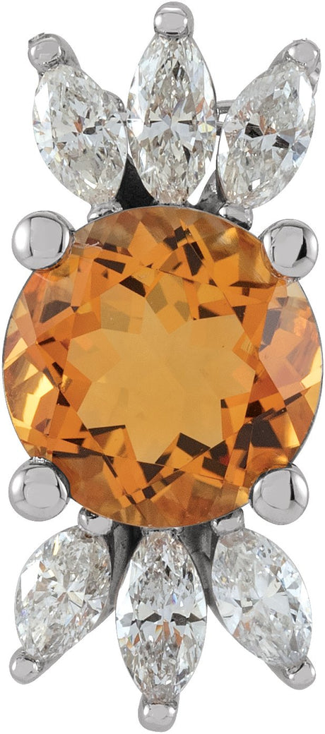 Platinum Round Natural Citrine & Natural Diamond Accented Necklace or Pendant