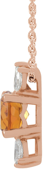 14K Gold Round Natural Citrine & Natural Diamond Accented Necklace or Pendant - Rose Gold - view 2
