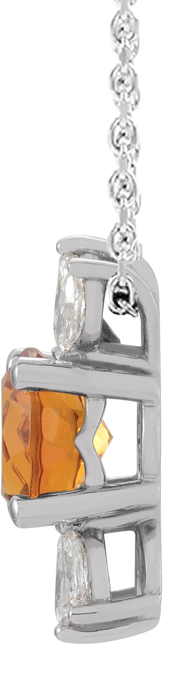 14K Gold Round Natural Citrine & Natural Diamond Accented Necklace or Pendant - White Gold - view 2