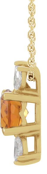 14K Gold Round Natural Citrine & Natural Diamond Accented Necklace or Pendant - Yellow Gold - view 2