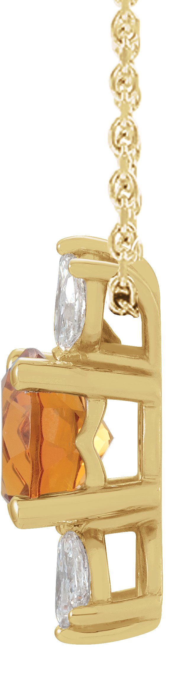 14K Gold Round Natural Citrine & Natural Diamond Accented Necklace or Pendant - Yellow Gold - view 2