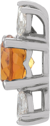 14K Gold Round Natural Citrine & Natural Diamond Accented Necklace or Pendant - White Gold - view 2