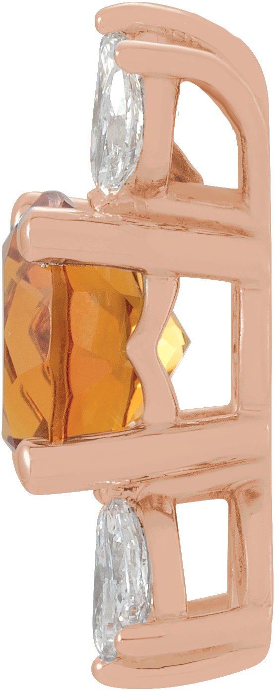 14K Gold Round Natural Citrine & Natural Diamond Accented Necklace or Pendant - Rose Gold - view 2