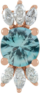 14K Gold Round Natural Blue Zircon & Natural Diamond Accented Necklace or Pendant - Rose Gold