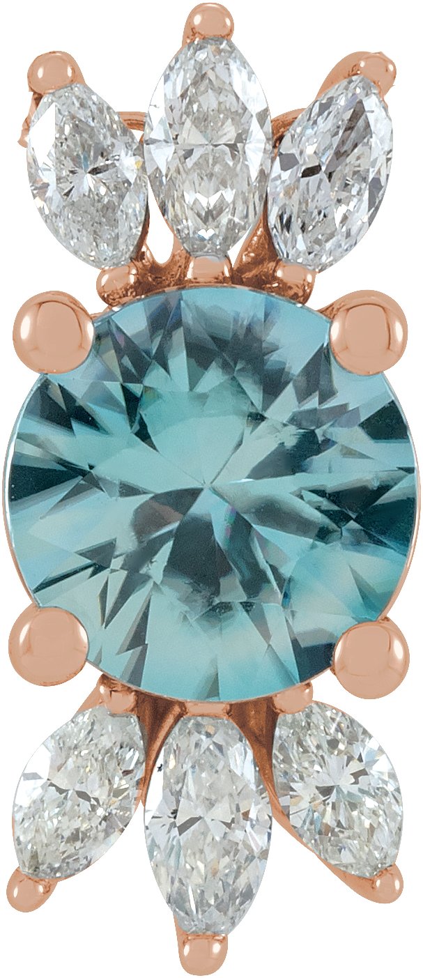 14K Gold Round Natural Blue Zircon & Natural Diamond Accented Necklace or Pendant - Rose Gold
