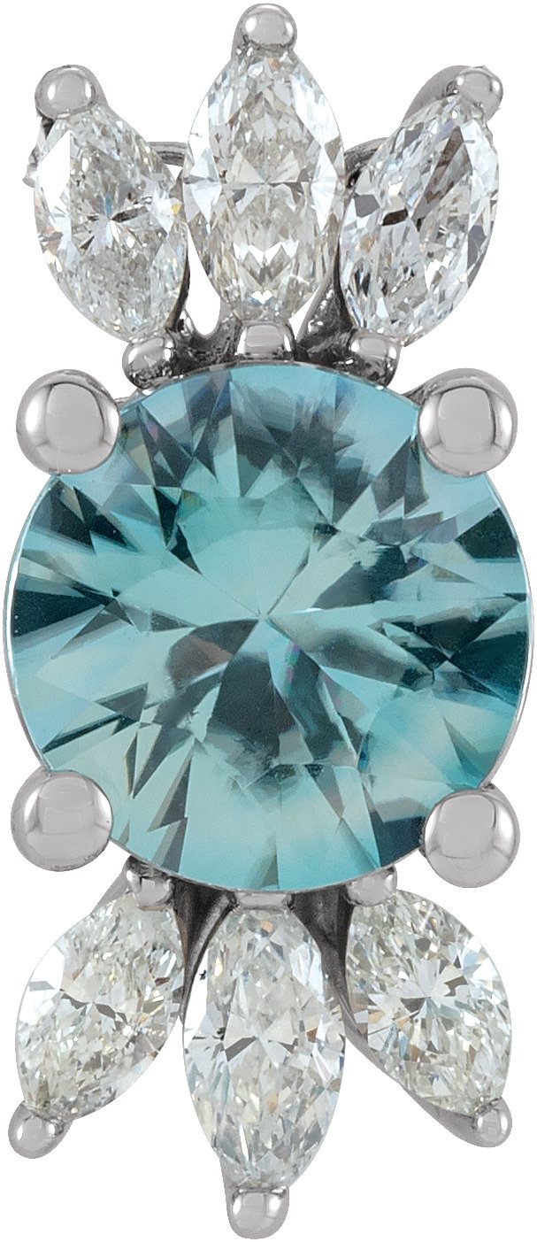 Platinum Round Natural Blue Zircon & Natural Diamond Accented Necklace or Pendant