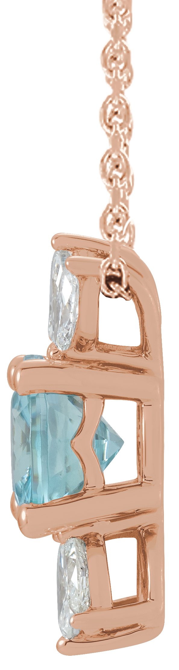 14K Gold Round Natural Blue Zircon & Natural Diamond Accented Necklace or Pendant - Rose Gold - view 2