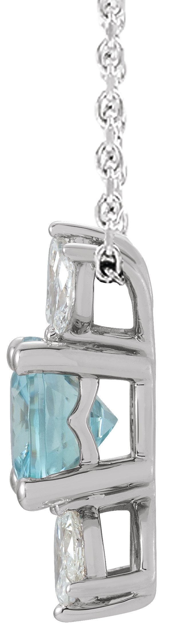 14K Gold Round Natural Blue Zircon & Natural Diamond Accented Necklace or Pendant - White Gold - view 2