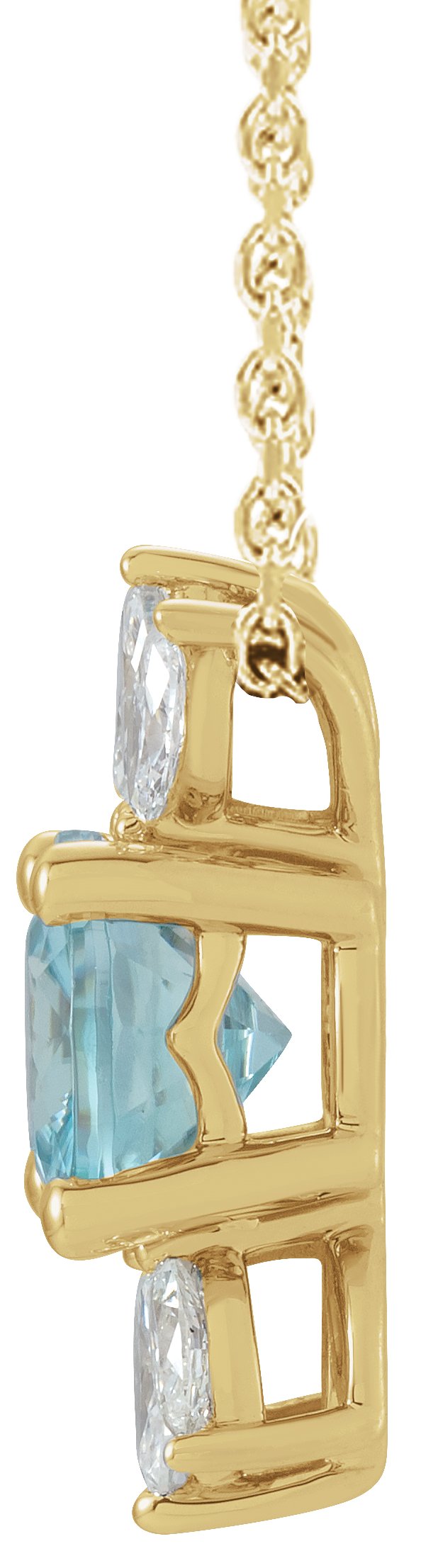 14K Gold Round Natural Blue Zircon & Natural Diamond Accented Necklace or Pendant - Yellow Gold - view 2