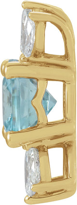 14K Gold Round Natural Blue Zircon & Natural Diamond Accented Necklace or Pendant - Yellow Gold - view 2