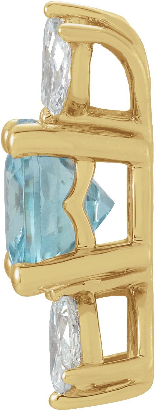 14K Gold Round Natural Blue Zircon & Natural Diamond Accented Necklace or Pendant - Yellow Gold - view 2