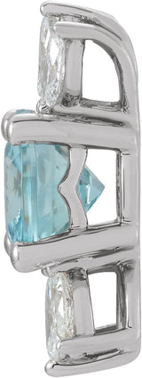 14K Gold Round Natural Blue Zircon & Natural Diamond Accented Necklace or Pendant - White Gold - view 2