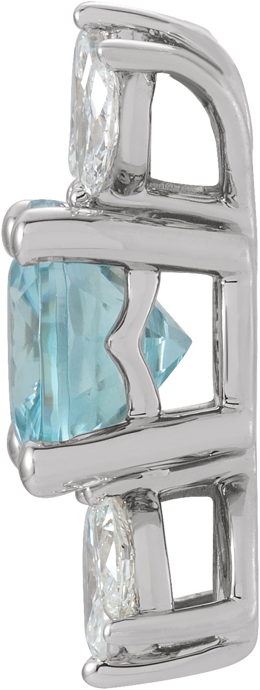 14K Gold Round Natural Blue Zircon & Natural Diamond Accented Necklace or Pendant - White Gold - view 2