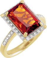14K Gold Emerald Natural Madeira Citrine & Natural Diamond Halo-Style Ring