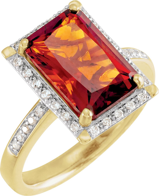 14K Gold Emerald Natural Madeira Citrine & Natural Diamond Halo-Style Ring