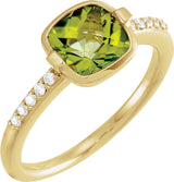 14K Gold Cushion Natural Peridot & Natural Diamond Accented Ring - view 3