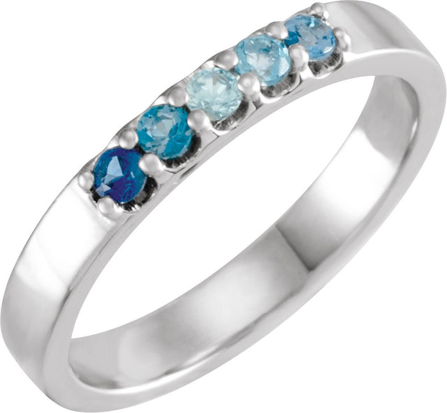 14K Gold Round Natural Blue Multi-Gemstone Accented Midi Ring - White Gold