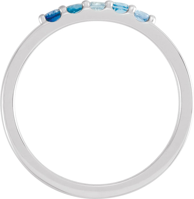 14K Gold Round Natural Blue Multi-Gemstone Accented Midi Ring - White Gold - view 2