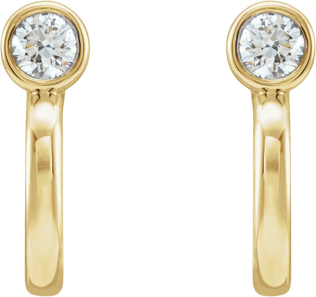 14K Gold Round Natural Diamond Bezel-Set Hoop Earrings – 2-3mm Stones - Yellow Gold - view 4