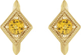 14K Gold Round Natural Yellow Sapphire Geometric Hoop Earrings - Yellow Gold - view 2