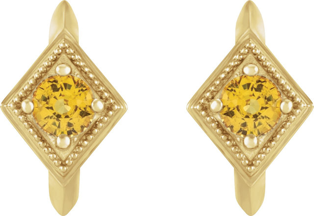 14K Gold Round Natural Yellow Sapphire Geometric Hoop Earrings - Yellow Gold - view 2