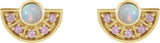 14K Gold Round Natural Ethiopian Opal & Natural Pink Sapphire Fan Earrings - Yellow Gold - view 2