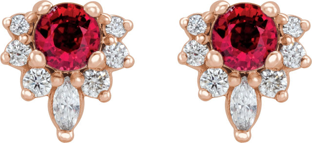 14K Gold Round Lab-Grown Ruby Accented Earrings - Rose Gold - view 6