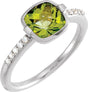14K Gold Cushion Natural Peridot & Natural Diamond Accented Ring