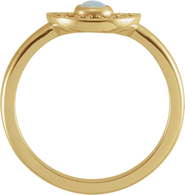 14K Gold Round Natural Ethiopian Opal & Natural Pink Sapphire Fan Ring - Yellow Gold - view 2