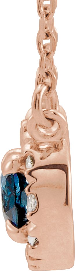 14K Gold Oval Natural Blue Sapphire French-Set Halo-Style Necklace - Rose Gold - view 4