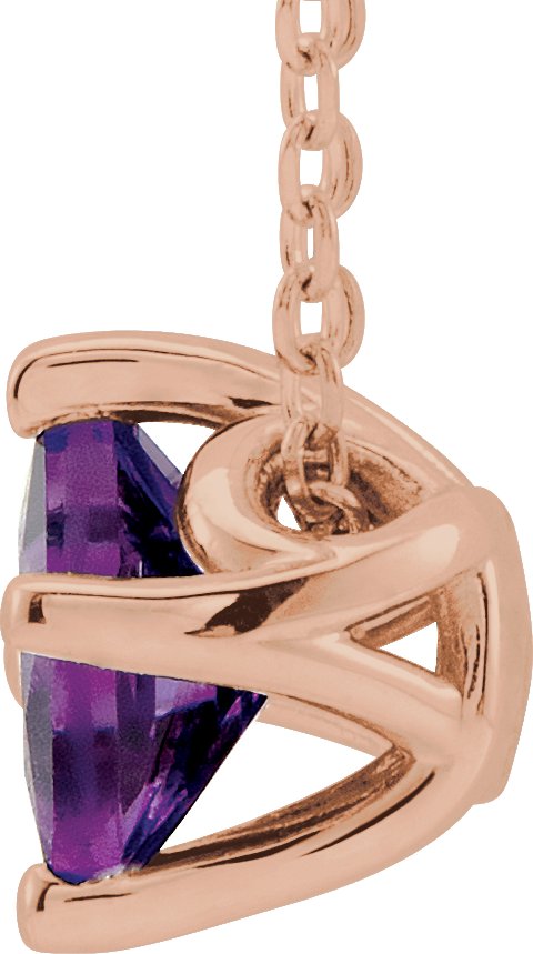 14K Gold Square Natural Amethyst Solitaire Necklace or Slide Pendant - Rose Gold - view 4