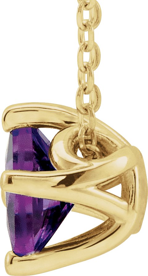 14K Gold Square Natural Amethyst Solitaire Necklace or Slide Pendant - Yellow Gold - view 4