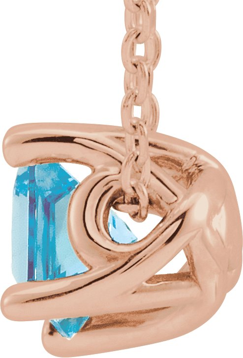 14K Gold Square Natural Aquamarine Solitaire Necklace or Slide Pendant - Rose Gold - view 4