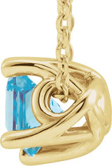 14K Gold Square Natural Aquamarine Solitaire Necklace or Slide Pendant - Yellow Gold - view 4