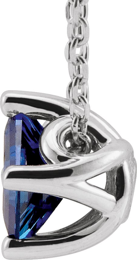 14K Gold Square Lab-Grown Blue Sapphire Solitaire Necklace or Slide Pendant - White Gold - view 4