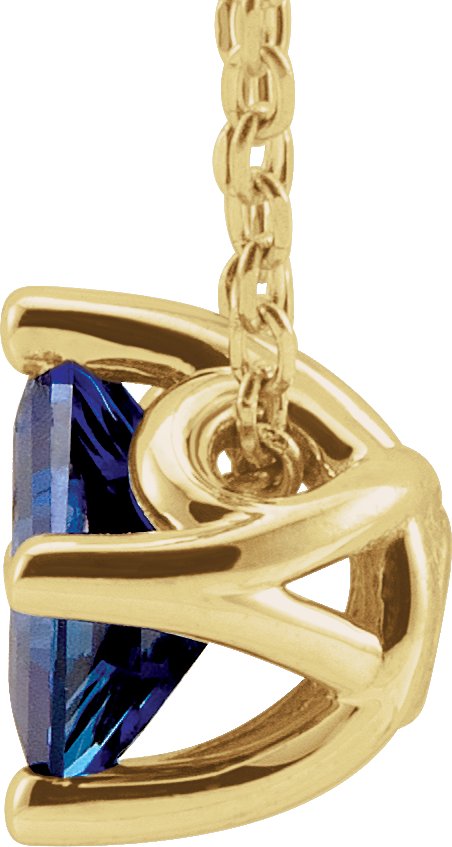 14K Gold Square Natural Blue Sapphire Solitaire Necklace or Slide Pendant - Yellow Gold - view 4