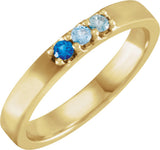 14K Gold Round Natural Blue Multi-Gemstone Three-Stone Midi Ring - Yellow Gold