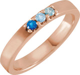 14K Gold Round Natural Blue Multi-Gemstone Three-Stone Midi Ring - Rose Gold