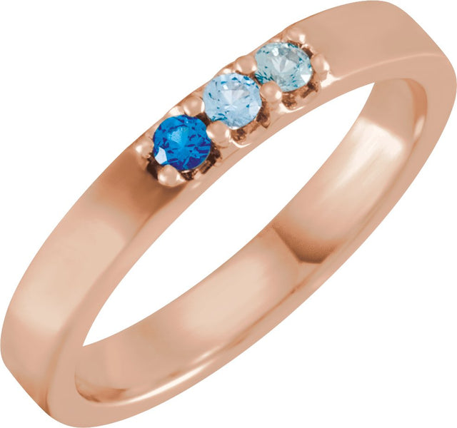 14K Gold Round Natural Blue Multi-Gemstone Three-Stone Midi Ring - Rose Gold